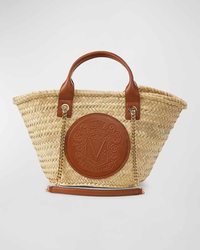 The Crest Small Raffia Market Tote Bag